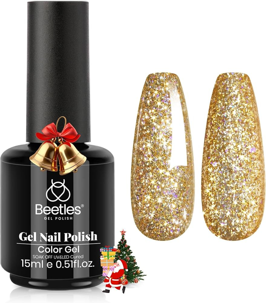 Beetles Gold Gel Nail Polish – Starlit Gold Sparkling Glitter Reflective Purple Gel Polish 15ml... | Amazon (US)