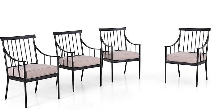 PHI VILLA Patio Dining Chairs, Set of 4, Wrought Iron, Black | Amazon (US)