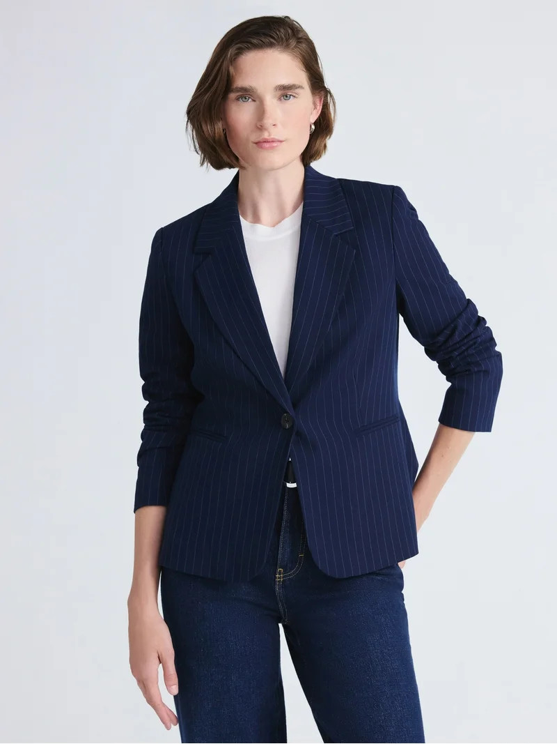 Free Assembly Women's Single Breasted Pinstripe Blazer, Sizes XS-XXL | Walmart (US)