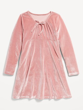 Long-Sleeve Tie-Neck Velvet Swing Dress for Girls | Old Navy (CA)