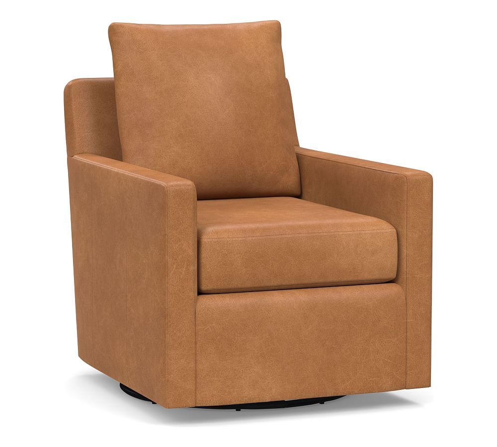 Ayden Square Arm Leather Swivel Glider | Pottery Barn (US)