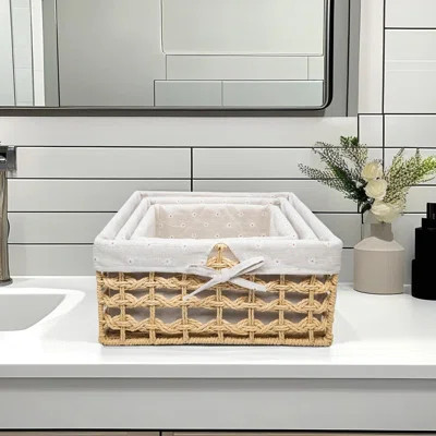 Wicker Storage Baskets With Liners , Hand-Woven Paper Rope Small Shelf Baskets,(Set Of 3/Beige) | Wayfair North America