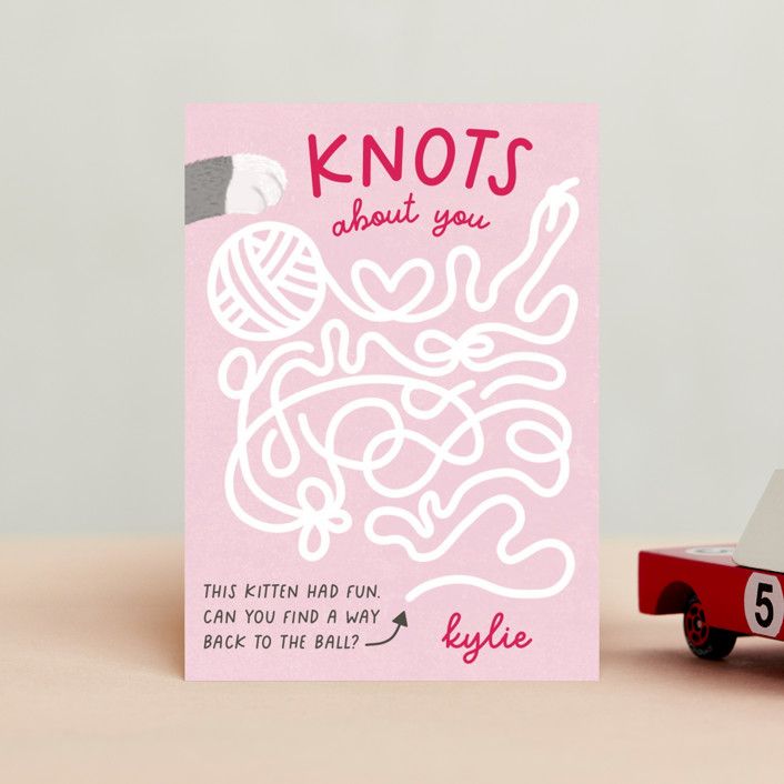 "Kitten Knots" - Customizable Classroom Valentine's Day Cards in Pink by Dawn Pope. | Minted