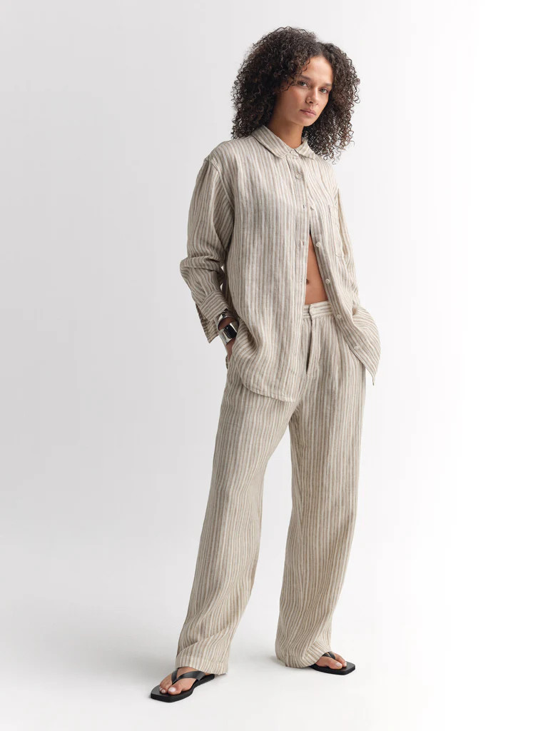 Organic Linen Striped Pleated Pant | MATE The Label