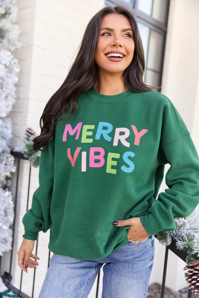Merry Vibes Evergreen Graphic Sweatshirt | Pink Lily