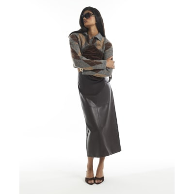 Purple Faux Leather Pencil Midi Skirt | River Island UK & IE