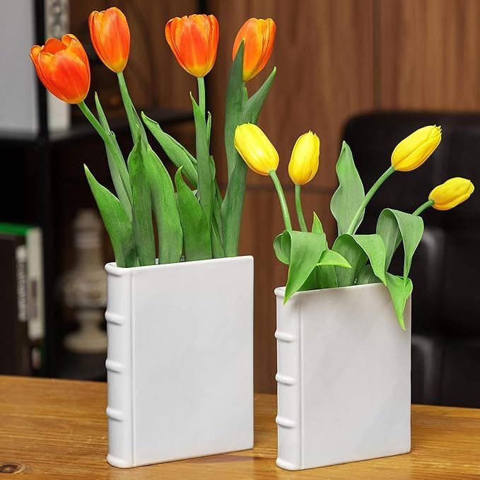 Set of 2 Ceramic Book vase for Flowers 8 and 7 inch Tall - Exquisitely Crafted for Unique Home Bo... | Amazon (US)