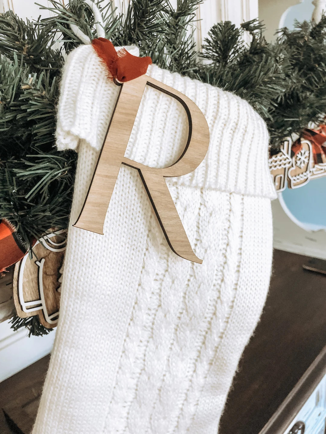 Wood Initial Stocking Tag, Wooden Letter Ornament Stocking Initial Tag, Christmas Ornament, Perso... | Etsy (US)