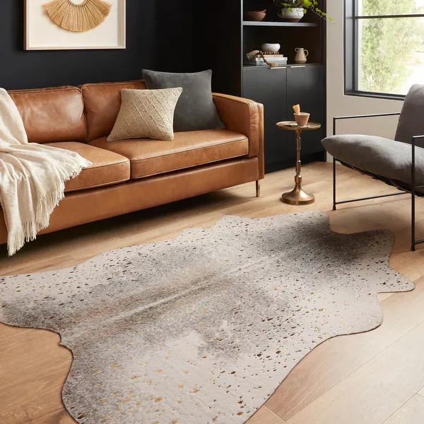 Clayton Modern Rustic Faux Cowhide Area Rug - 5' x 6'6" - Pewter | Bed Bath & Beyond