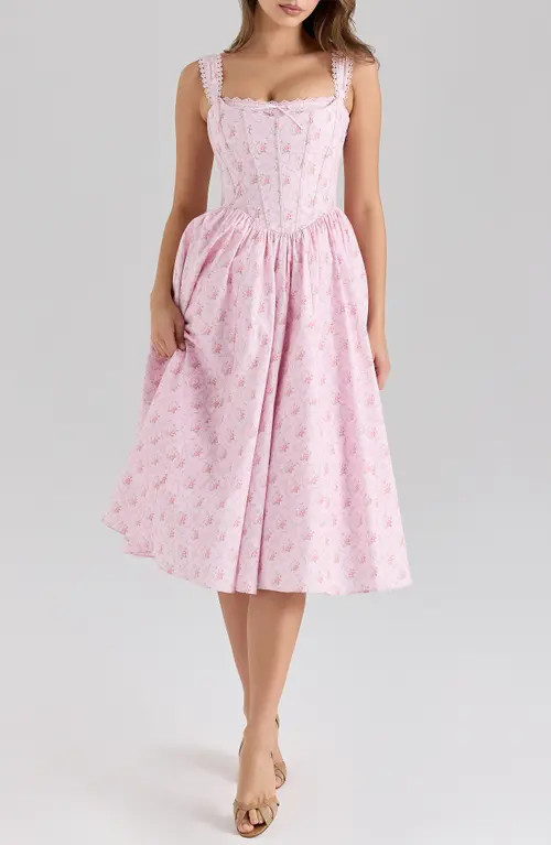 HOUSE OF CB Amara Floral Print Midi Dress in Rose Pink at Nordstrom, Size X-Small | Nordstrom