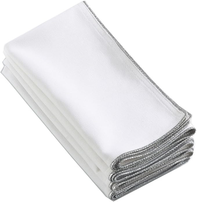 Classic Ivory White Cloth Napkins with Shimmering Silver Border Trim (Set of 4), 20" Square | Amazon (US)
