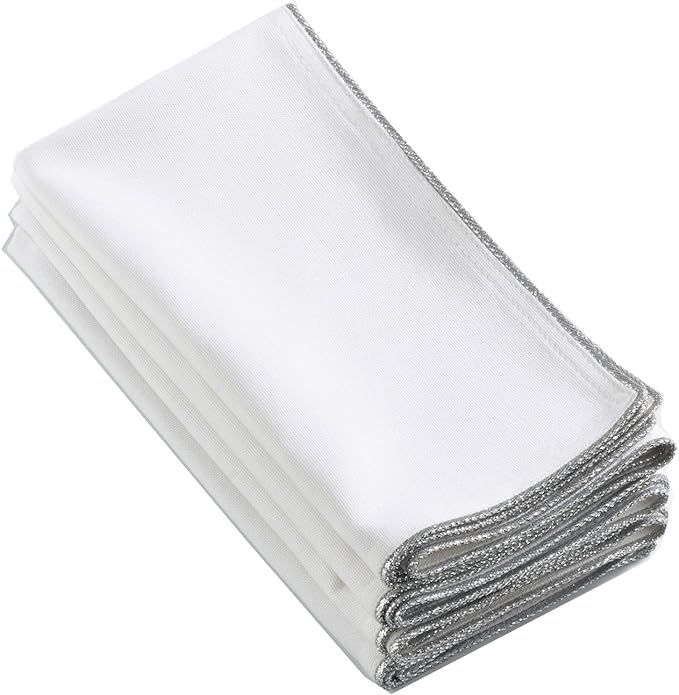 Classic Ivory White Cloth Napkins with Shimmering Silver Border Trim (Set of 4), 20" Square | Amazon (US)