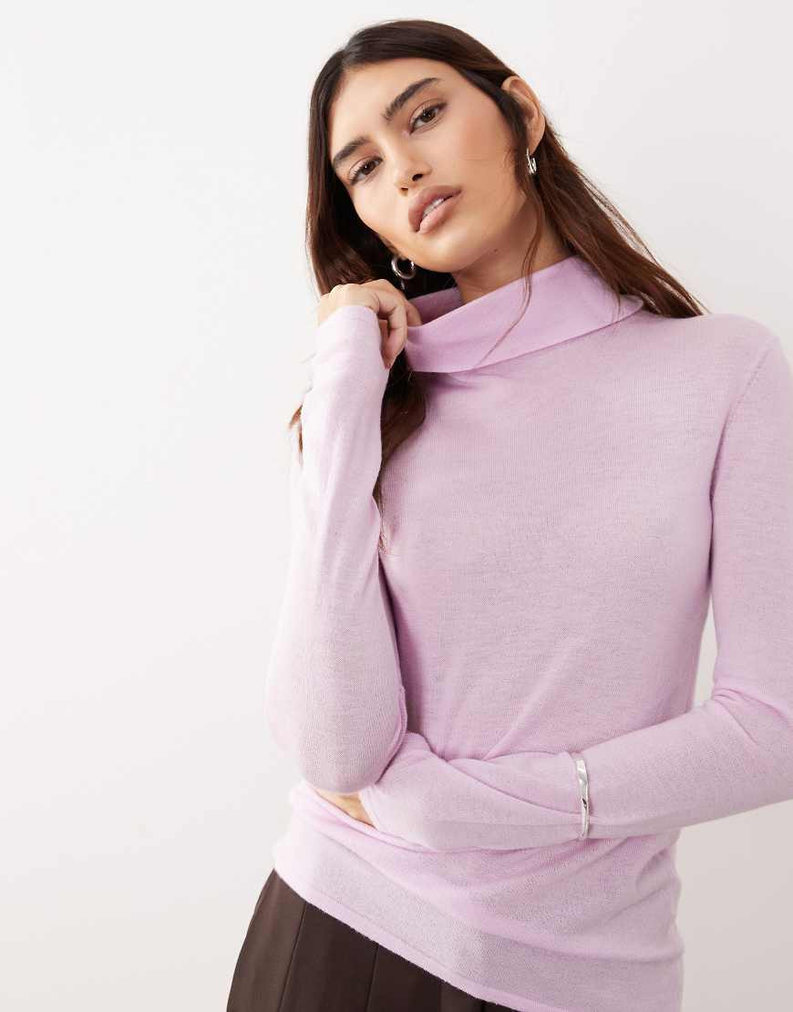 ARRANGE merino wool turtleneck top in light pink | ASOS (Global)