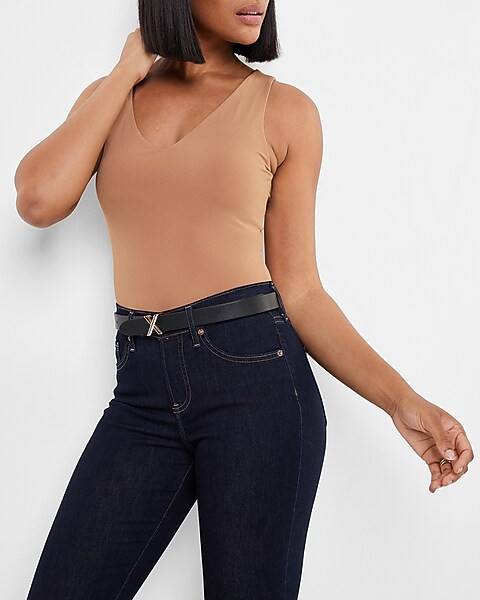 Body Contour Matte V-Neck Tank Thong Bodysuit | Express