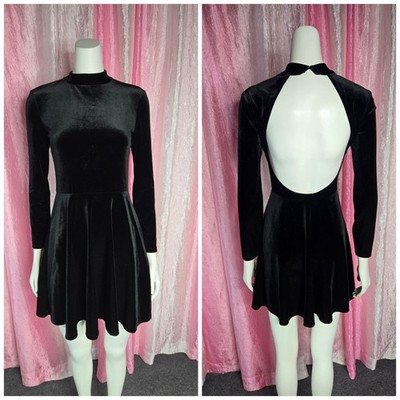 American Apparel Black Velvet Skater Backless Bodycon Dress Size Medium | eBay US