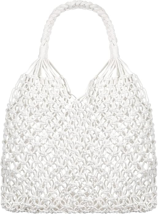 Travel Beach Fishing Net Handbag Woven Shoulder Bag Cotton Rope Macrame Mesh Beach Bag Crochet Kn... | Amazon (US)
