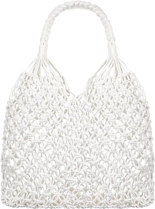 Travel Beach Fishing Net Handbag Woven Shoulder Bag Cotton Rope Macrame Bag Mesh Beach Bag Croche... | Amazon (US)