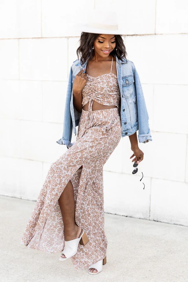 One To Remember Mocha Floral Wide Leg Pants | Pink Lily