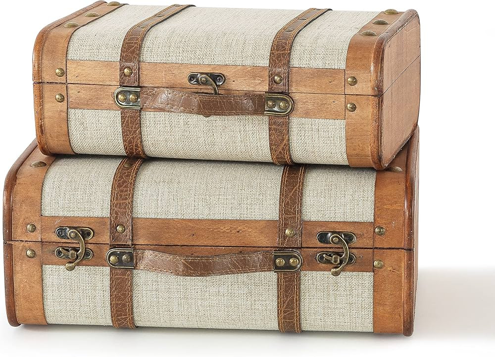 SLPR Decorative Wooden Storage Chest - Set of 2 | Wood Trunk Suitcase with Straps (Beige) | Antiq... | Amazon (US)