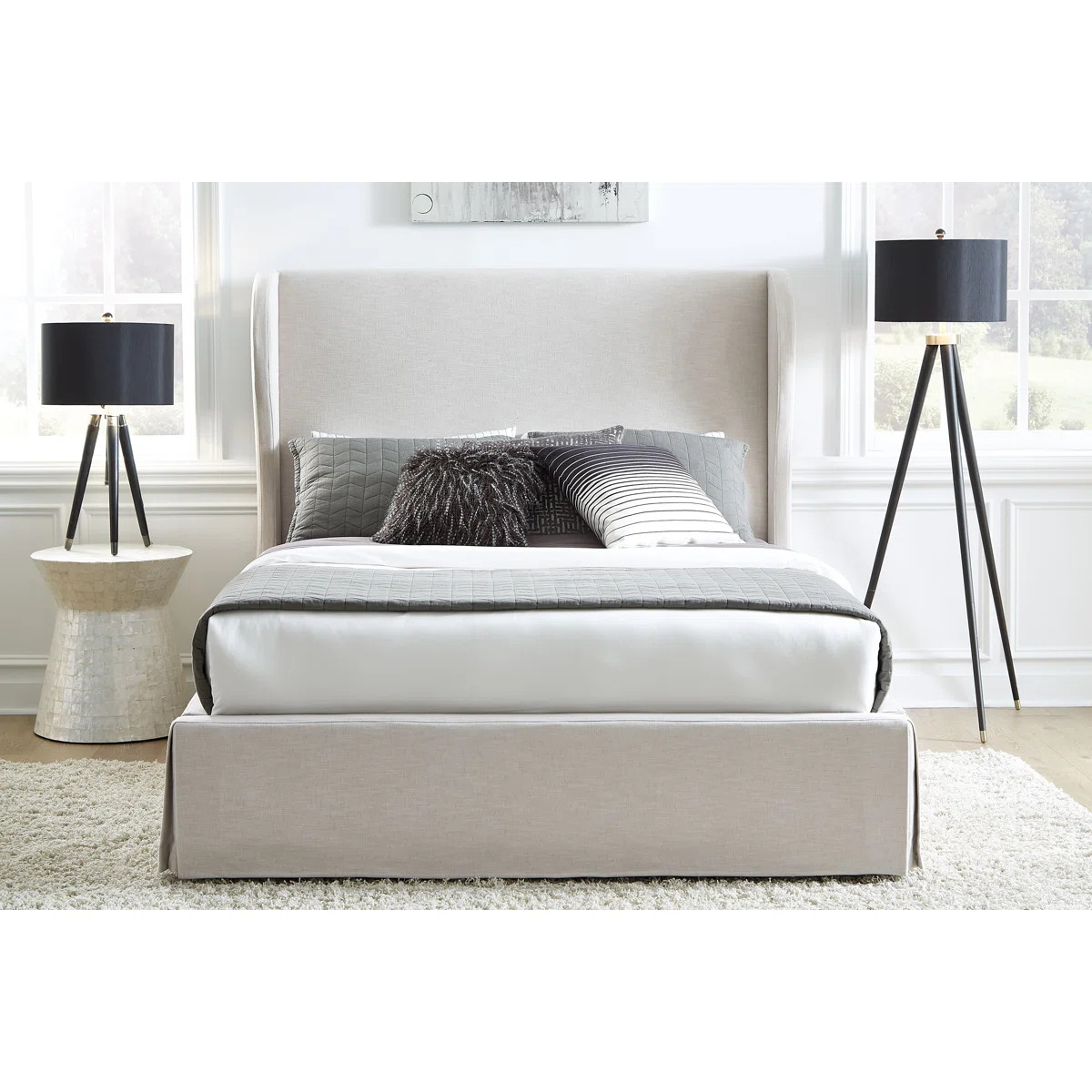 Hera Skirted Footboard Storage Panel Bed In Oatmeal | Wayfair North America