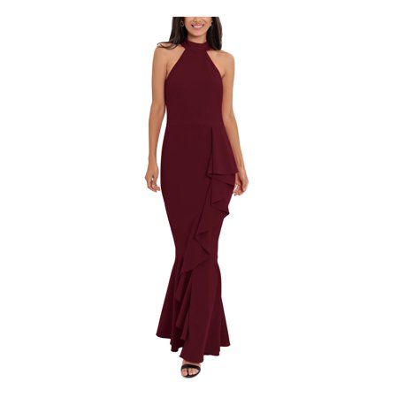 BETSY & ADAM Womens Burgundy Zippered Cascading Ruffle Sleeveless Halter Maxi Evening Gown Dress 6 | Walmart (US)