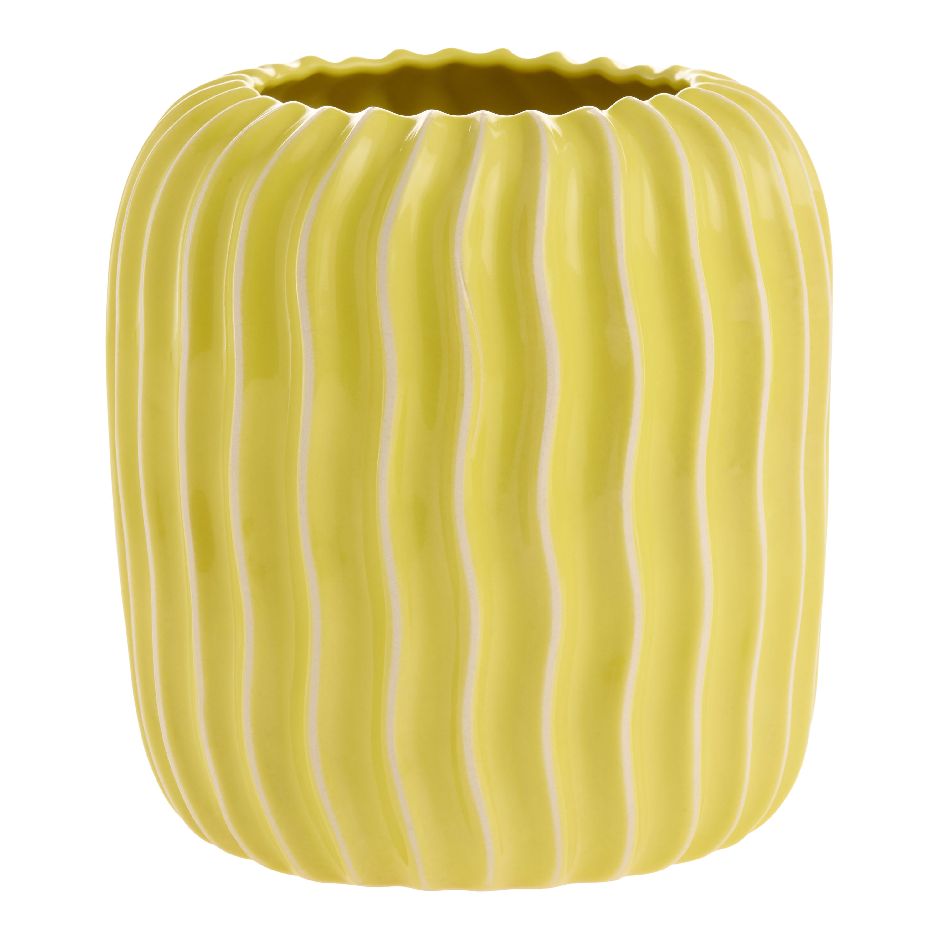 Chartreuse Ceramic Squiggle Fluted Planter | World Market