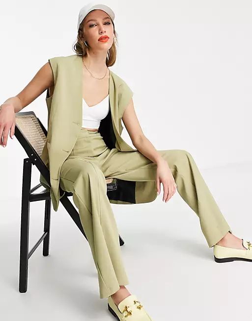 Topshop sleeveless blazer in sage | ASOS (Global)