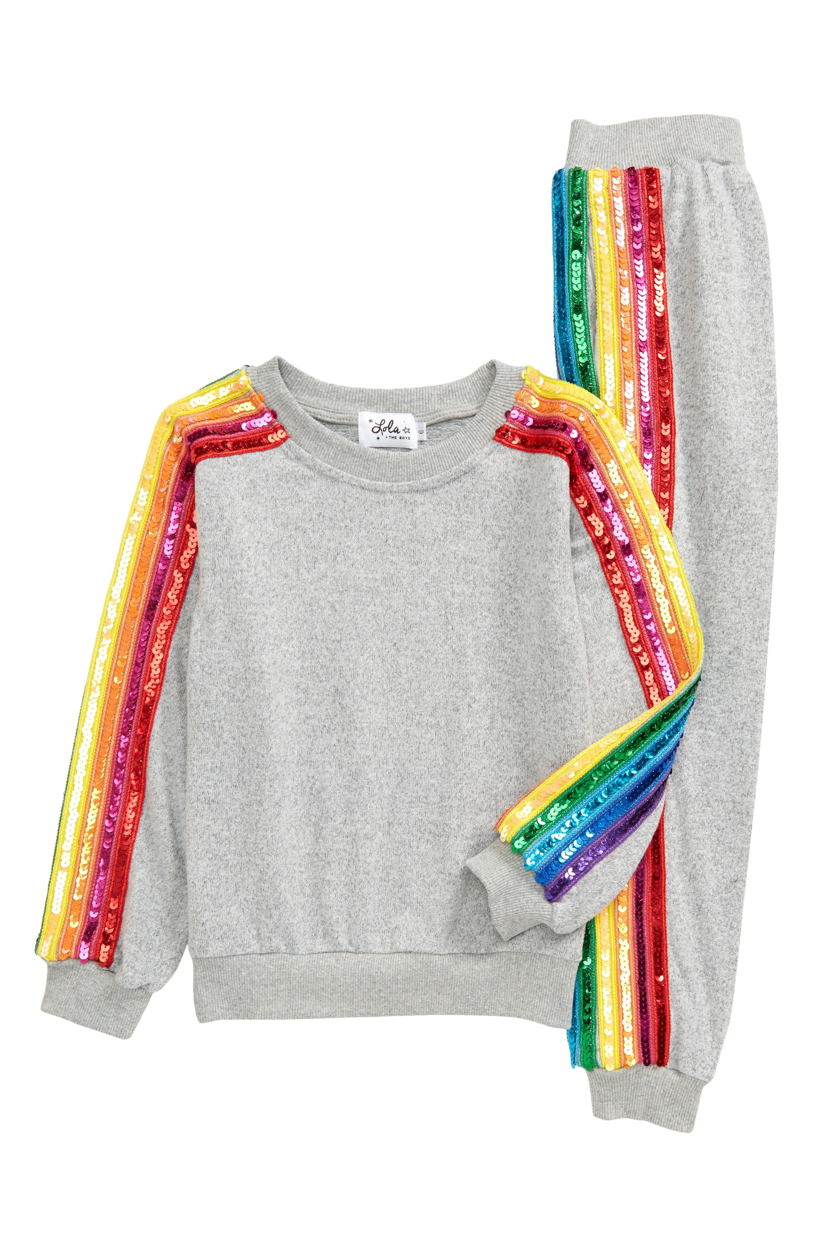 Lola & the Boys Sequin Sweatshirt & Joggers Set in Grey at Nordstrom, Size 12 | Nordstrom