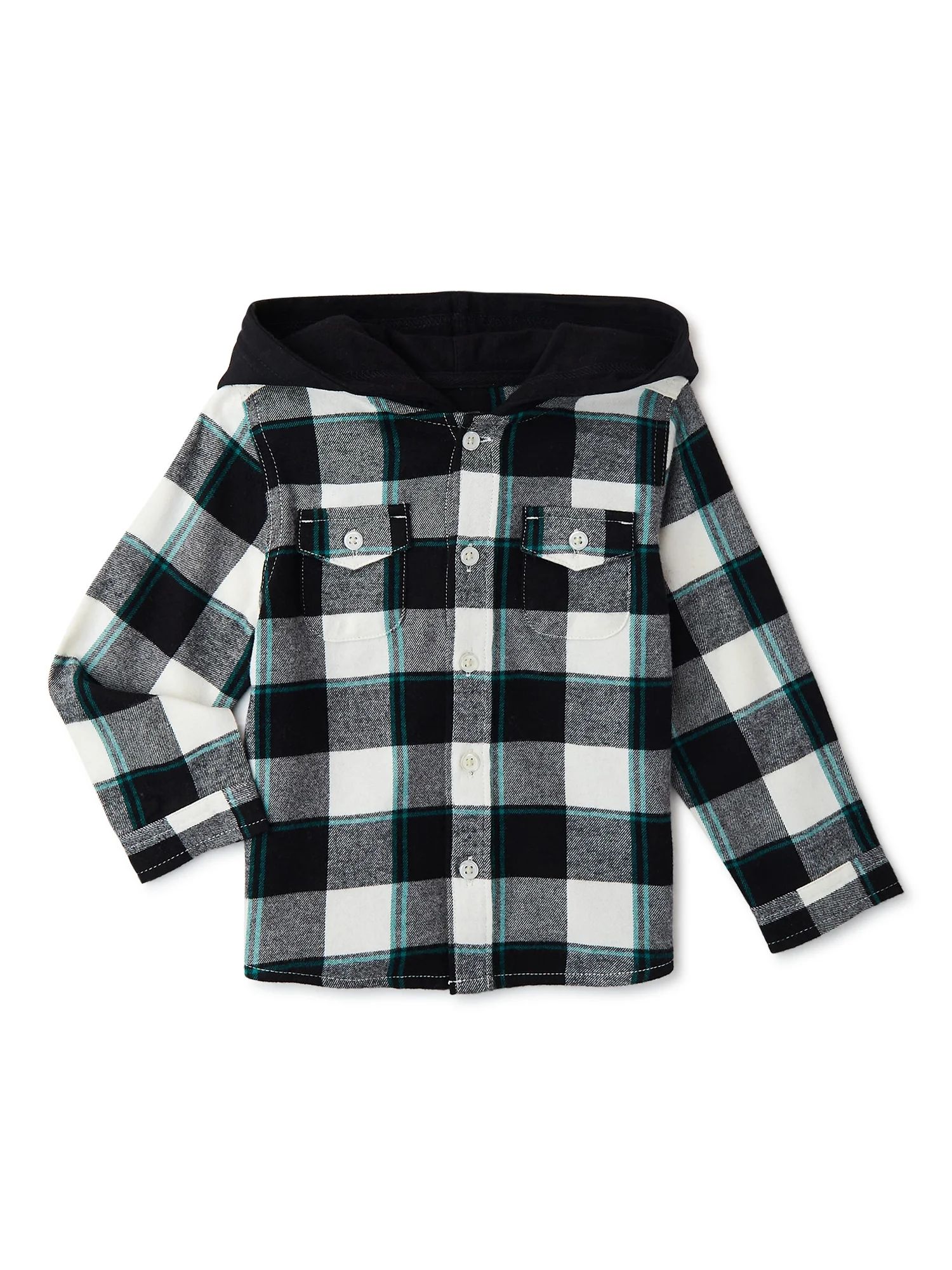 Wonder Nation Baby and Toddler Boys’ Hooded Flannel Shirt, Sizes 12M-5T - Walmart.com | Walmart (US)