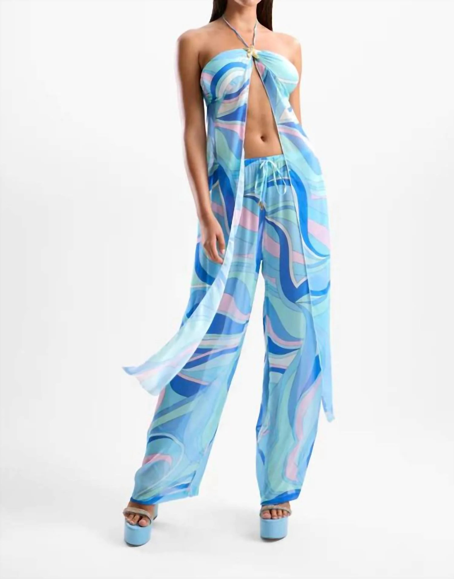 Coral Lobster Drape Top In Dolce Blue | Shop Simon