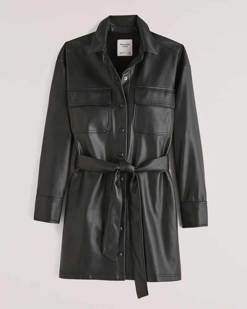 Women's Vegan Leather Shirt Dress | Women's New Arrivals | Abercrombie.com | Abercrombie & Fitch (US)