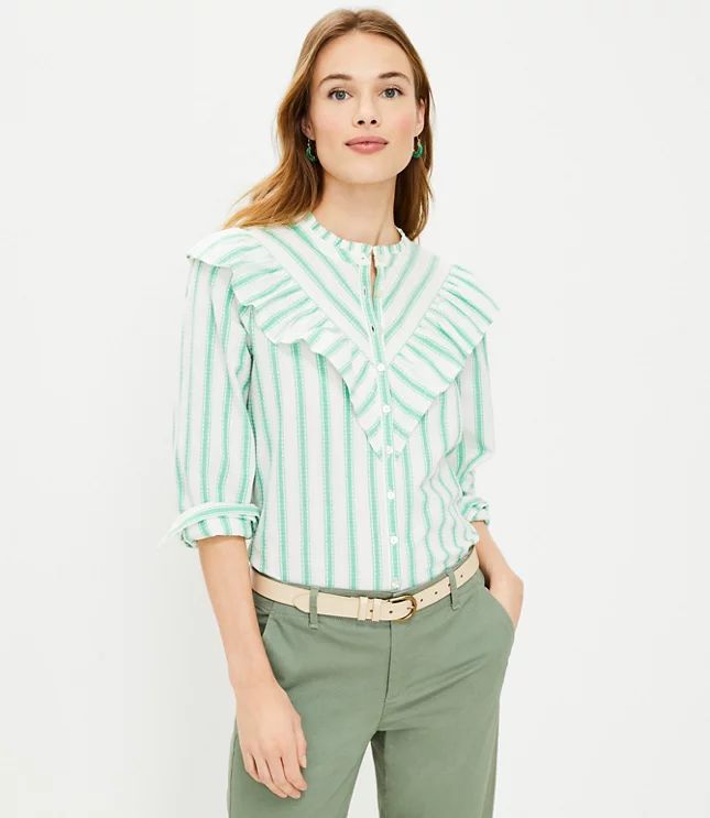 Dobby Stripe Ruffle Blouse | LOFT