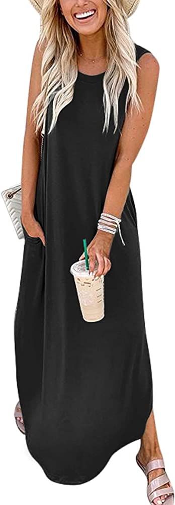 ANRABESS Women's Casual Loose Sundress Long Dress Sleeveless Split Maxi Dresses Summer Beach Dress w | Amazon (US)