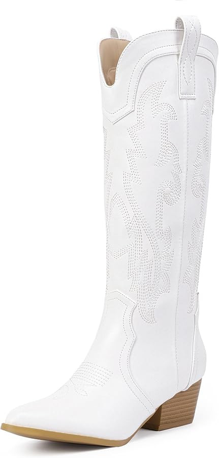 IDIFU IN2 Cowboy Boots For Women Cowgirl Knee High Western Tall Boots Chunky Low Pointed Toe Heel... | Amazon (US)