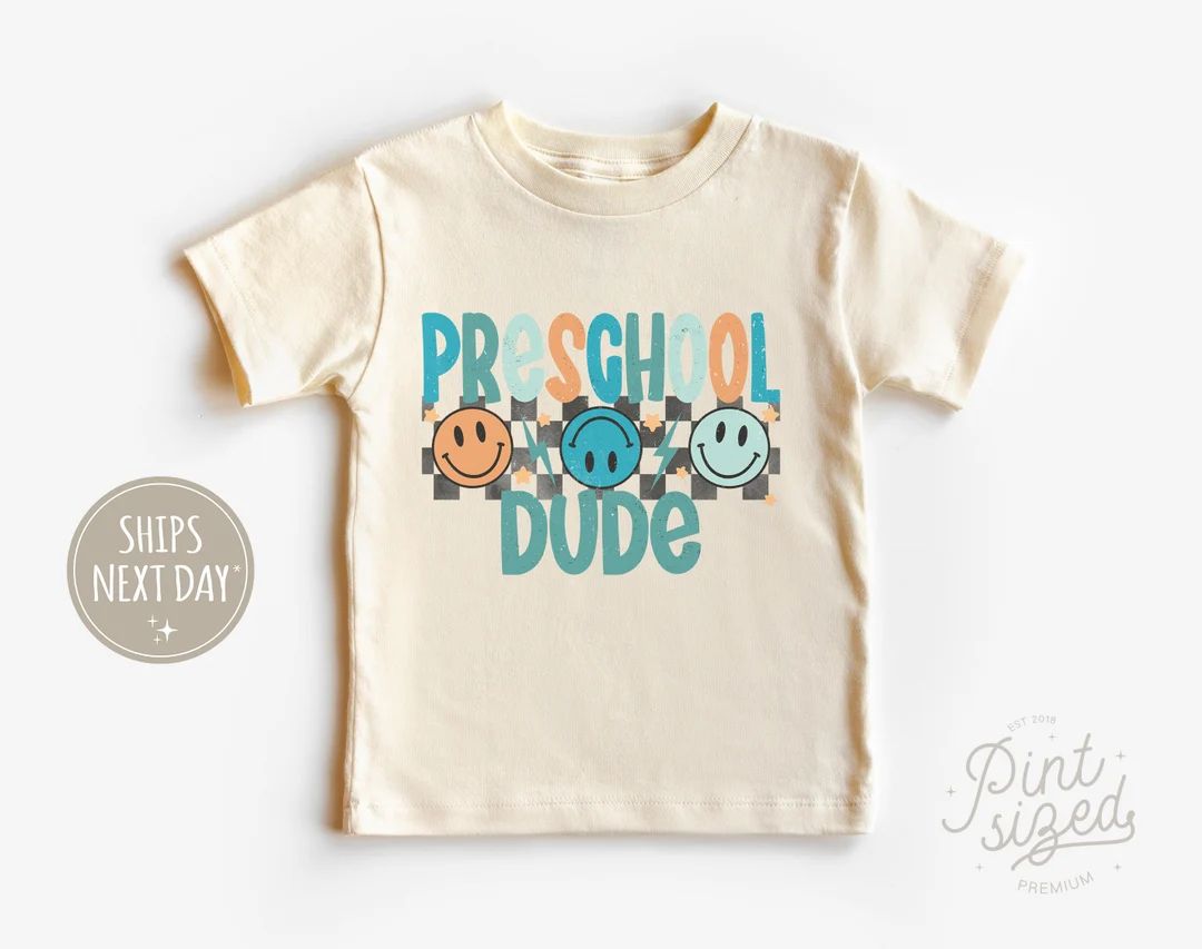 Preschool Dude Toddler Shirt - Retro Back to School Tee - Cute First Day Of Preschool Natural Boy... | Etsy (US)