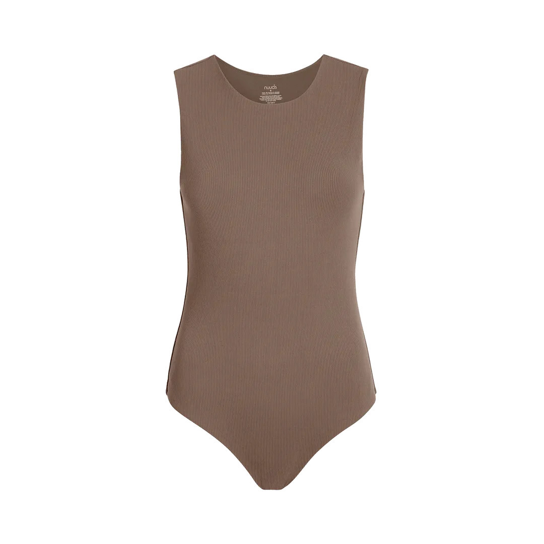 Women's Ribbed Crew Tank Bodysuit | Mocha - nuuds | nuuds