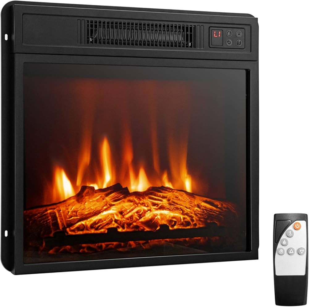 Tangkula 18 Inches Electric Fireplace Insert, Recessed 1400 W Electric Fireplace w/Adjustable Fla... | Amazon (US)