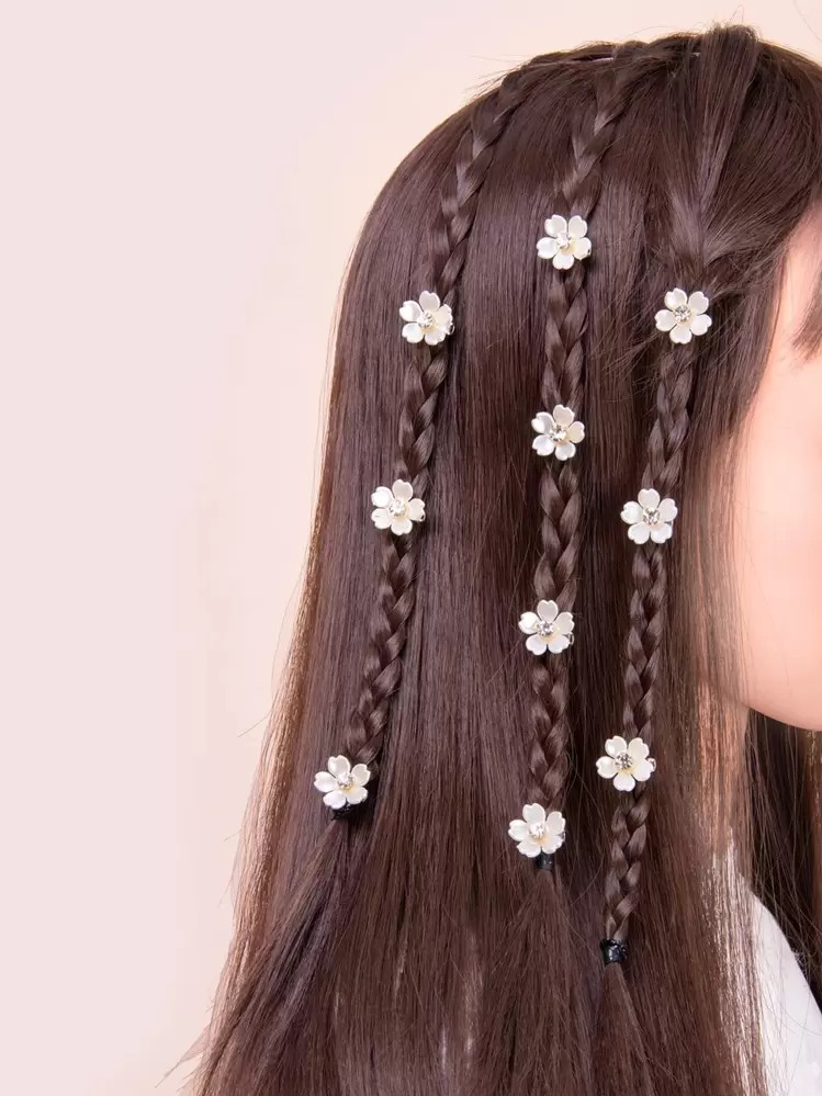 10pcs Girls' Holiday Rhinestone Flower Hair Bands, White Flower Hair Clips Suitable For Daily Lif... | SHEIN