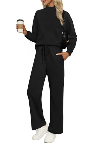 Amazon.com: WIHOLL Airport Outfits for Women Fall Two Piece Sweat Sets Mock Neck Tracksuit Winter... | Amazon (US)