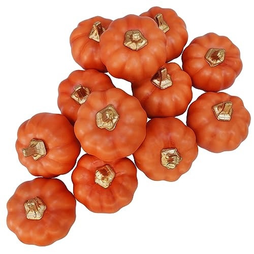 Winlyn 12 Pcs Small Harvest Orange Artificial Pumpkins Decorative Fall Pumpkins Dark Orange Faux Foam Pumpkins for Rustic Farmhouse Halloween Thanksgiving Party Table Centerpiece Autumn Home Décor | Amazon (US)