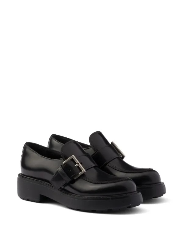 Prada Brushed Leather Loafers - Farfetch | Farfetch Global