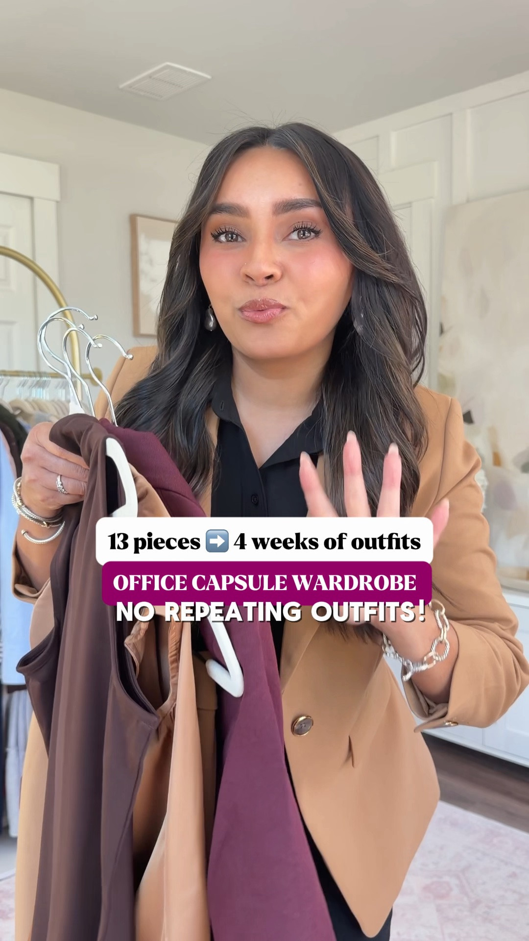 Capsule Workwear Office Wardrobe! 13 clothing pieces, 4 weeks of outfits, NO repeats!
For reference: I’m 5’0, petite, 32b bra size, and 2/26 in bottoms, pear shaped. 
*Everything I share is unaltered! TTS means true to size. Between size 5-6.5 in shoes

All blazers size 0 petite TTS
All tops size xxs regular TTS
All pants size 2 petite TTS
Skirt size xs regular TTS
Wrap dress size xs petite TTS
All Heels size 5 TTS

I put together the ultimate petite workwear capsule wardrobe for fall + winter 🍂🤎 If you’re tired of wondering what to wear to the office every morning, this capsule is for you!

Using just 13 clothing pieces, I created 4 weeks of work outfits that’s an entire month of business casual office outfits without repeating the same look. These petite-friendly pieces can be mixed and matched for everyday workwear, corporate office outfits, business casual looks, work travel, meetings, presentations, and even conference outfits.

Think: petite blazers, work pants, versatile tops, midi skirts, work dresses, comfortable office shoes, and work bags all in a classic fall and winter color palette that makes getting dressed SO much easier.

SAVE this fall workwear capsule wardrobe for the next time you need office outfit inspiration, and send it to your work bestie! 💼✨

petite workwear • workwear capsule wardrobe • fall work outfits • winter work outfits • petite office outfits • business casual outfits • women’s workwear • conference outfits • corporate outfits • petite capsule wardrobe • fall capsule wardrobe • office outfit ideas • work outfit ideas

#LTKPetite #LTKWorkwear #LTKootd