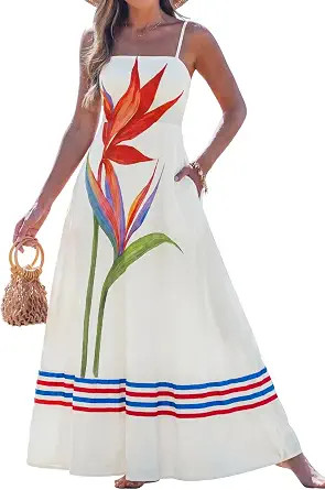 popvil Women Summer Maxi Dress 2026 Spaghetti Strap Long Beach Dress Boho A-Line Flowy Casual Sle... | Amazon (US)