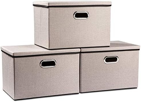 PRANDOM Large Foldable Storage Bins with Lids [3-Pack] linenFabric Decorative Storage Boxes Organ... | Amazon (US)