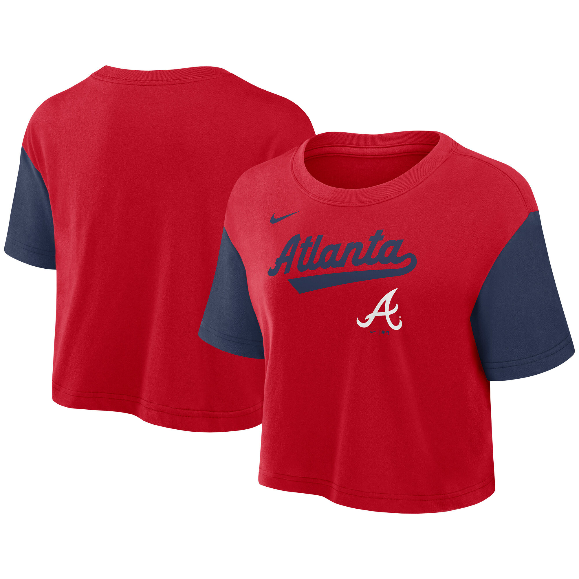 Women's Nike Red/Navy Atlanta Braves Script Cropped Performance T-Shirt | Fanatics
