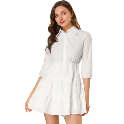 INSPIRE CHIC Women's Elegant Work Office 3/4 Sleeve Tiered Dress X-Large White | Target