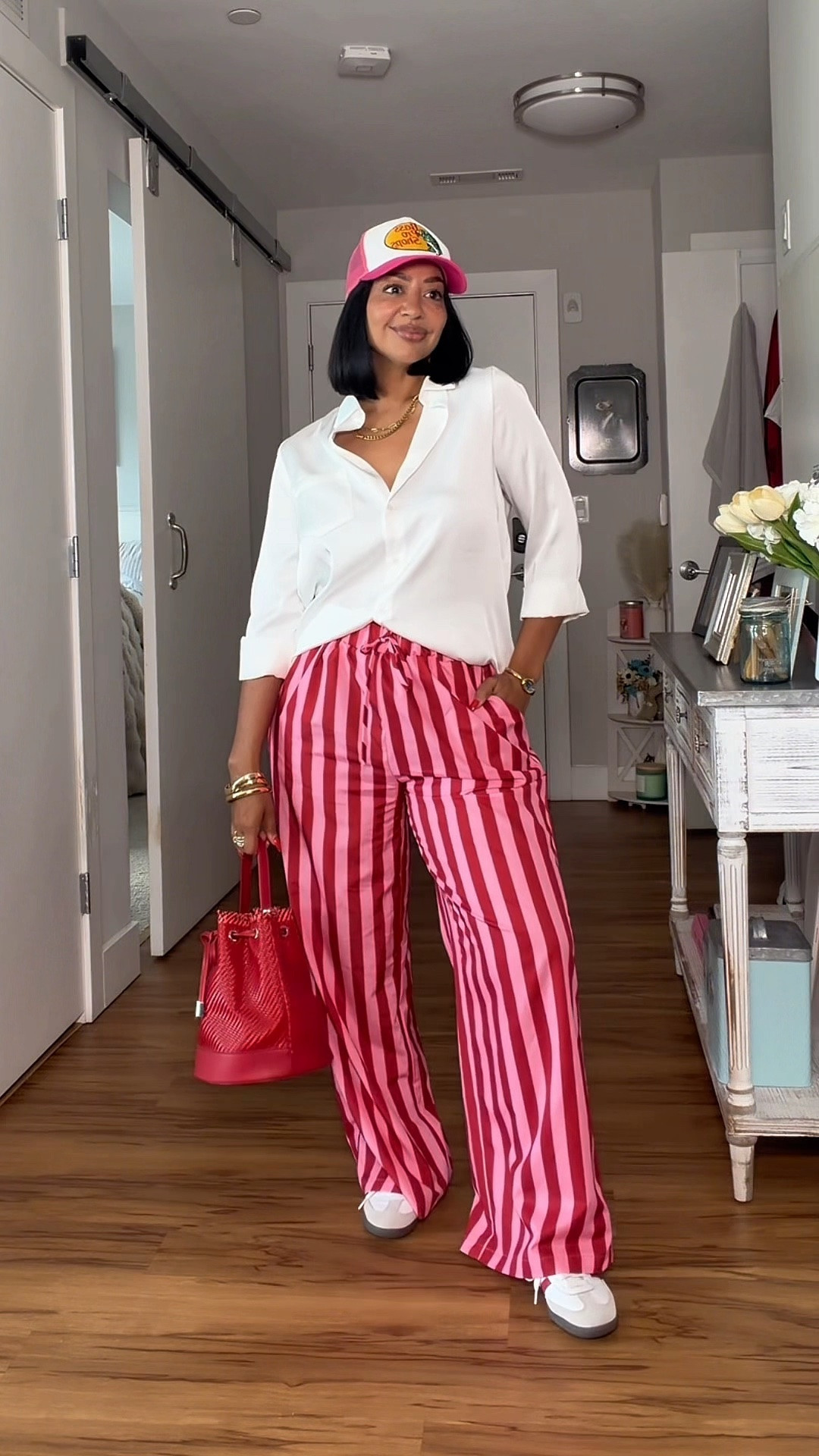 Early fall casual lunch outfit as a 41 year old teenager! ❤️

over 40 outfits 
petite curvy outfit ideas
how to style striped pants

#LTKOver40 #LTKPetite #LTKootd