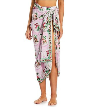 A Loves A Botanical Plates Reversible Bow Front Detail Bralette Swim Top & Border Print Pareo Swi... | Dillard's