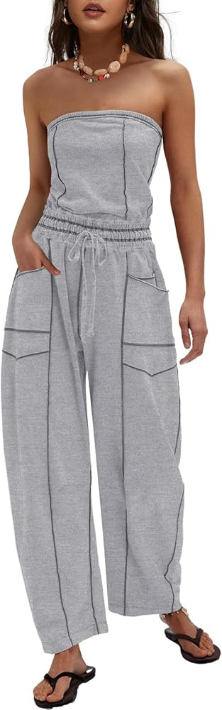 LAMISSCHE Womens Casual Strapless Jumpsuits off the Shoulder Summer Rompers Sleeveless One Piece ... | Amazon (US)