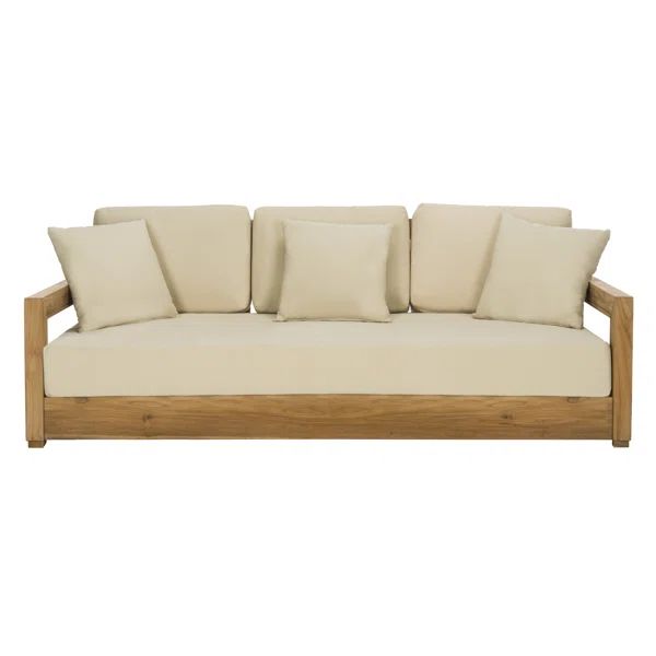 76.55'' Wide Outdoor Teak Patio Sofa with Cushions | Wayfair North America